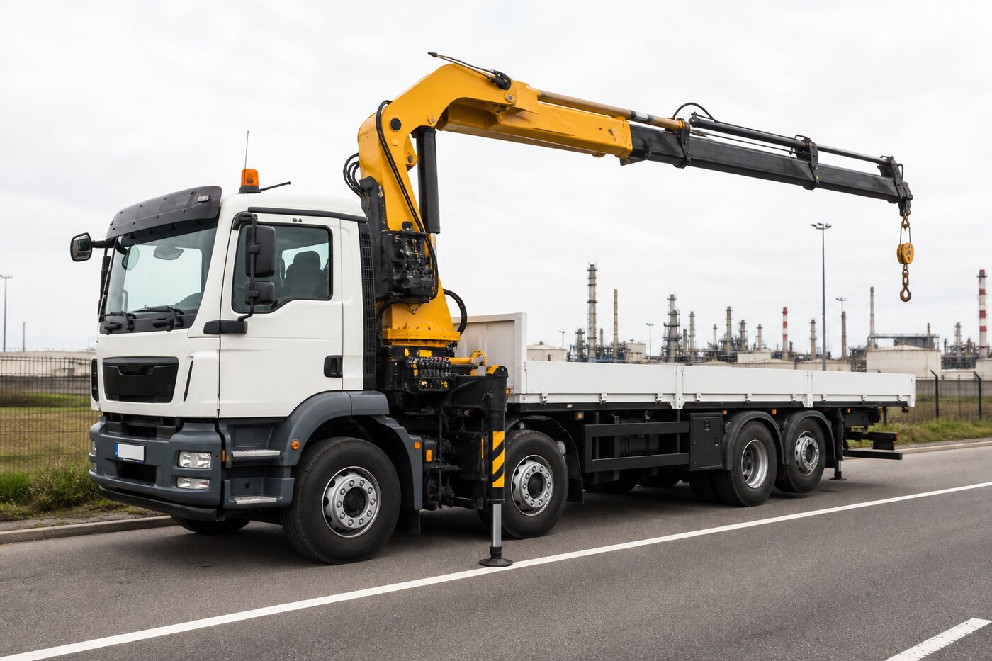 Truck-mounted hydraulic crane setup